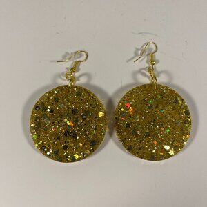 Gold Resin Chunky Glitter Dangle Earrings Circle Shape NWT